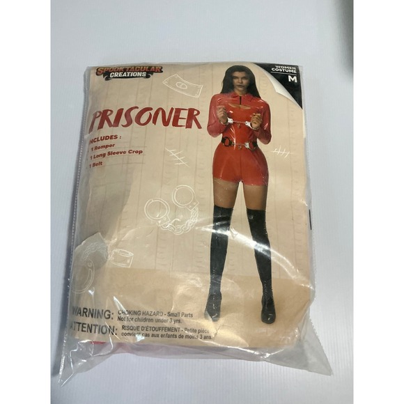 Spooktacular Creations Pants - Spooktacular Creations Prisoner Costume Women Medium Orange Romper Crop Top Belt